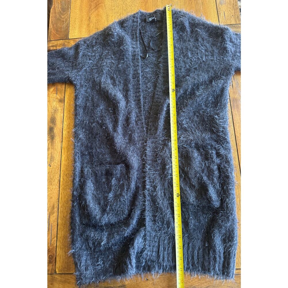 Fuzzy Eyelash Knit Open Front Cardigan Gray Long Small - Picture 8 of 9